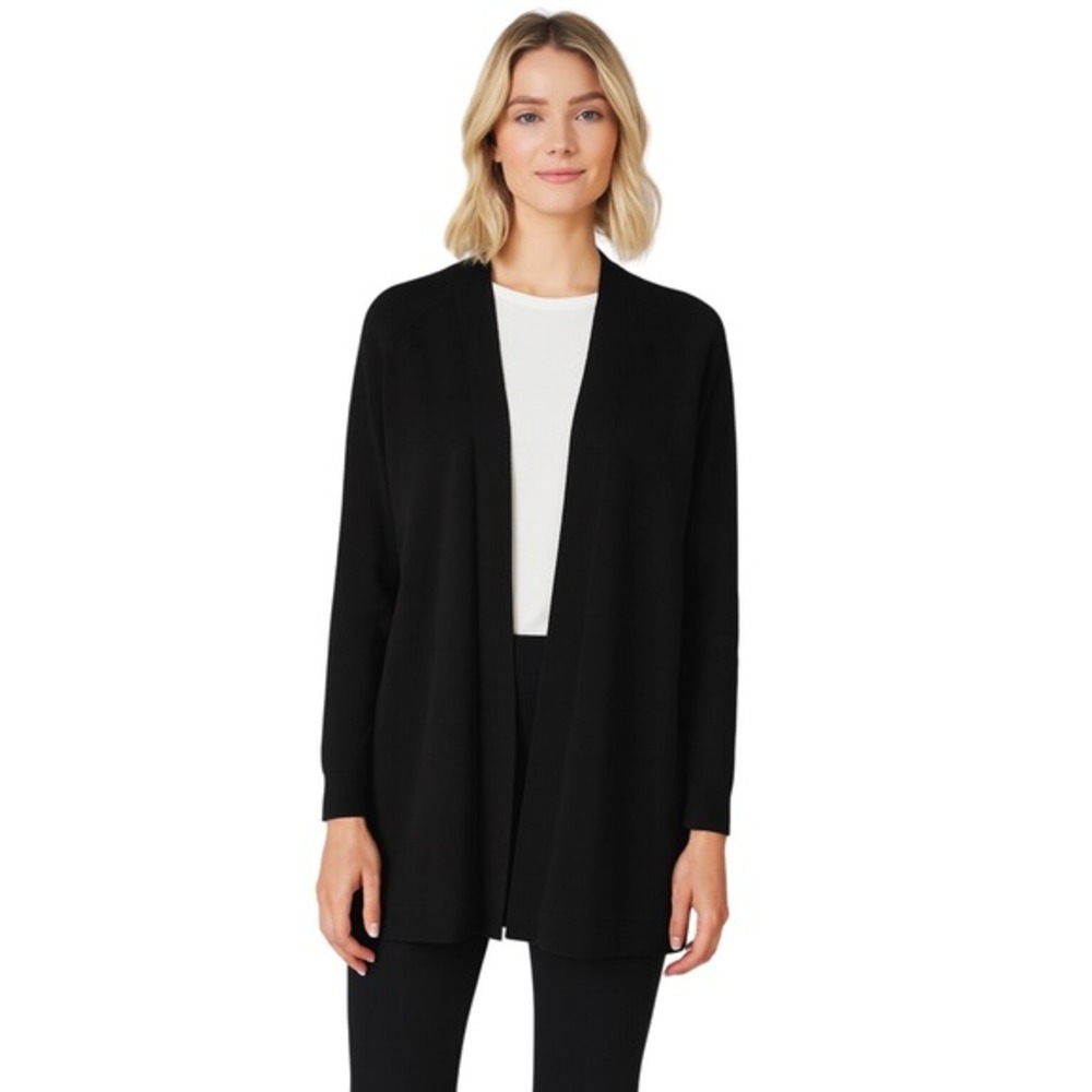 89th &‎ Madison Black Open Front Long Sleeve Knit Cardigan M Lagenlook 75-21